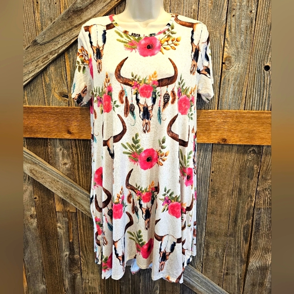 NWT L&B Lucky & Blessed Western Style Dress w/Pockets size S Short Sleeve